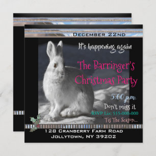 Invitation Soirée de Noël Elégante Bunny Snowy