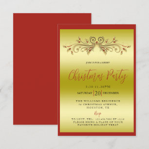 Invitation Soirée de Noël élégante Gold & Red