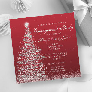 Invitation Soirée de Noël Elégante Party Red Silver