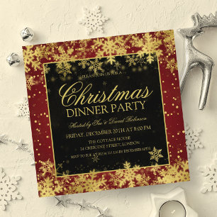 Invitation Soirée de Noël Elégante Red Gold