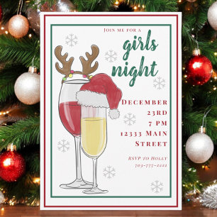 Invitation Soirée de Noël entre filles / Champagne & Vin