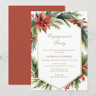 Invitation Soirée de Noël Florale d'or vert