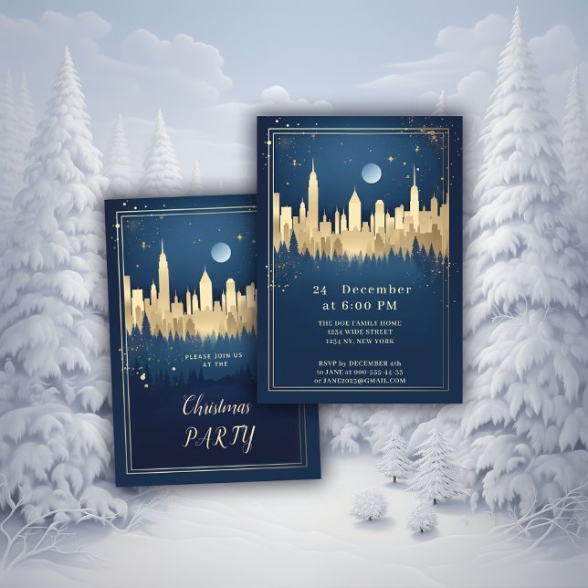 Invitation Soirée de Noël Gold et Blue (Créateur téléchargé)