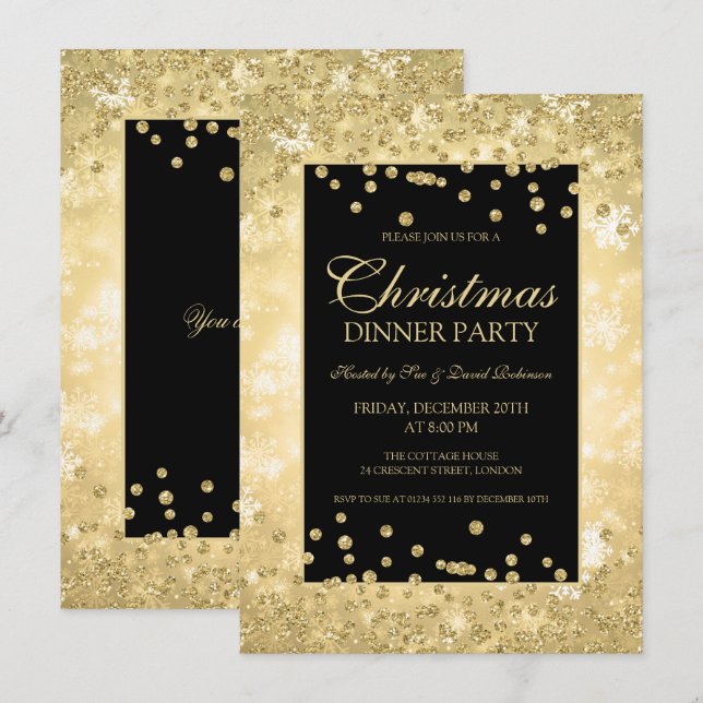 Invitation Soirée de Noël Gold Parties scintillant Hiver Wond (Devant / Derrière)