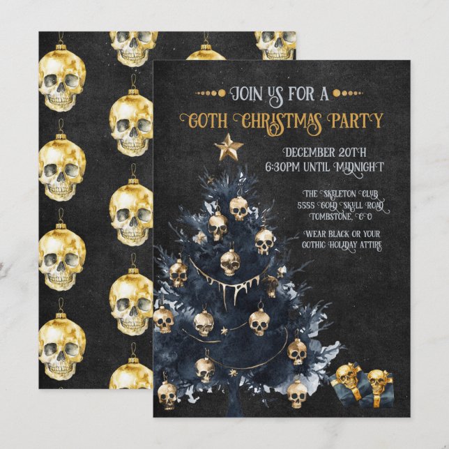 Invitation Soirée de Noël gothique Gold & Black (Devant / Derrière)