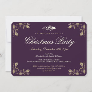 Invitation Soirée de Noël Holly Purple Gold
