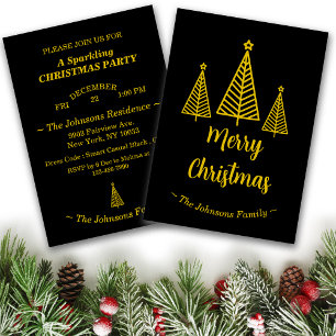 Invitation Soirée de Noël minimaliste Noir Or