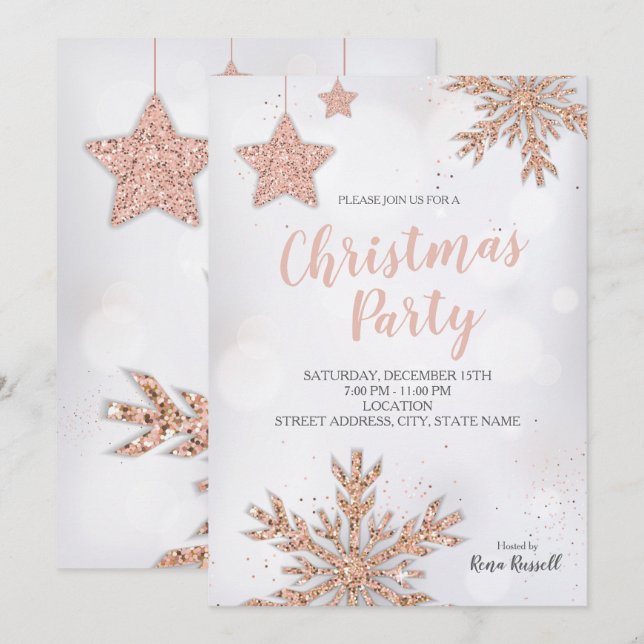 Invitation Soirée de Noël rose Gold (Devant / Derrière)