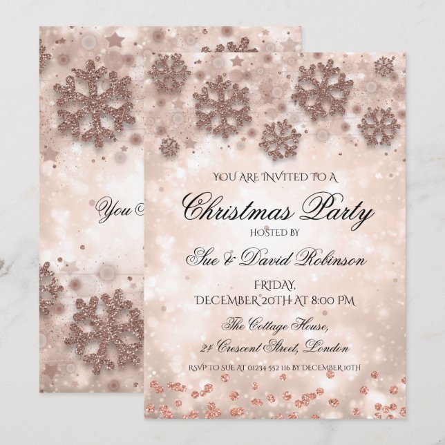 Invitation Soirée de Noël Rose Gold (Devant / Derrière)