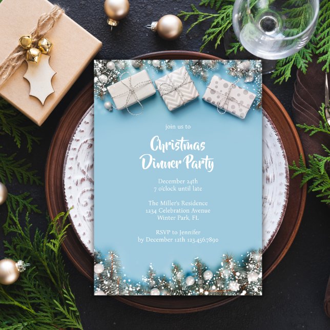 Invitation Soirée de Noël simple (Modern Christmas Dinner Party Simple Invitation )