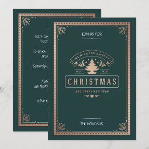 Invitation Soirée de Noël verte Chasseur de style Vintage élé