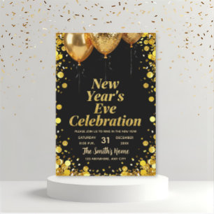 Invitation Soirée de Nouvel An Chic Paillettes dorées Noir