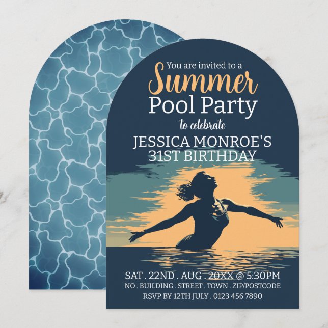 Invitation Soirée de piscine élégante et élégante Anniversair (Devant / Derrière)