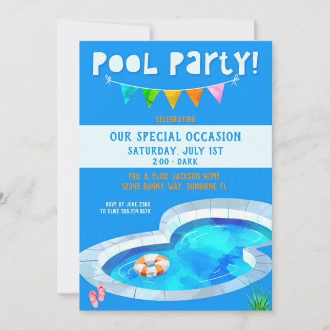 Invitation Soirée de piscine mignonne pour toute occasion (Devant)
