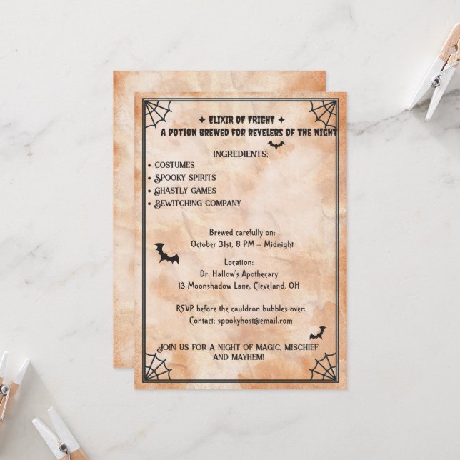 Invitation Soirée de potions de l'apothicaire d'Halloween (Devant/Arrière en situation)
