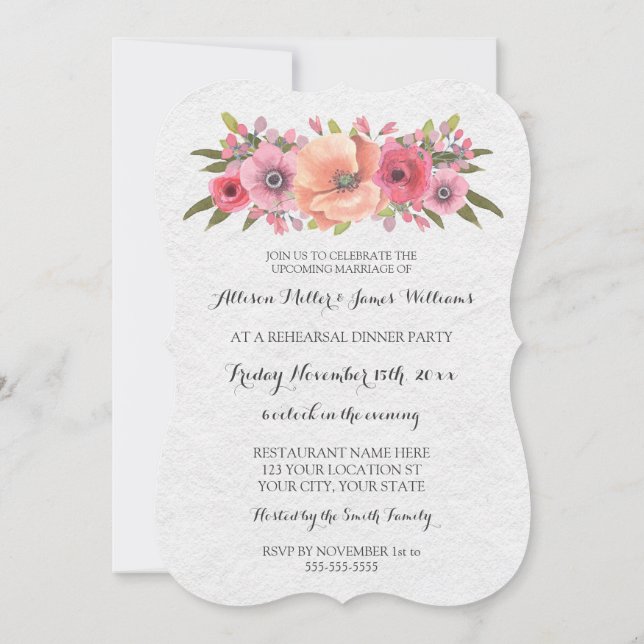 Invitation Soirée de répétition Florale rose (Dos)