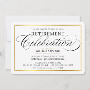 Invitation SOIRÉE DE RETRAITE DÎNER or moderne noir