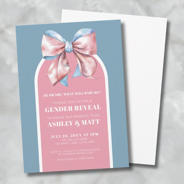 Invitation Soirée de Révélation de genre Rose et Bleu Bow (Pink And Blue Bow Gender Reveal Party Invitation)