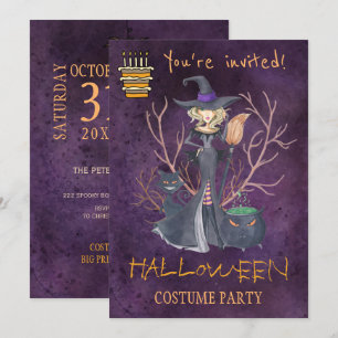 Invitation Soirée de sorcière tendance Halloween aquarelle