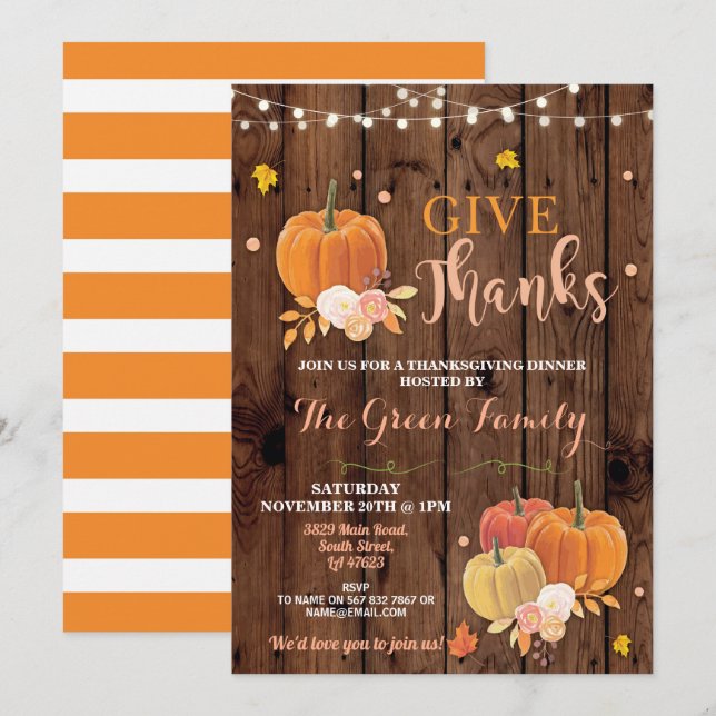 Invitation Soirée de Thanksgiving Citrouille de Bois d'automn (Devant / Derrière)