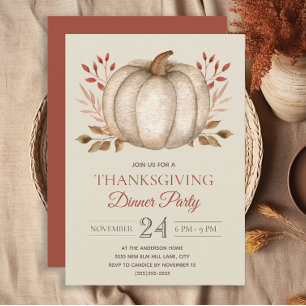 Invitation Soirée de Thanksgiving Citrouille rustique