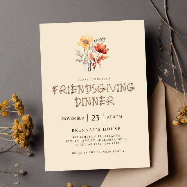 Invitation Soirée de Thanksgiving Elégante Fête d'Action d'Am (Elegant Thanksgiving Dinner Friendsgiving Feast Invitation)