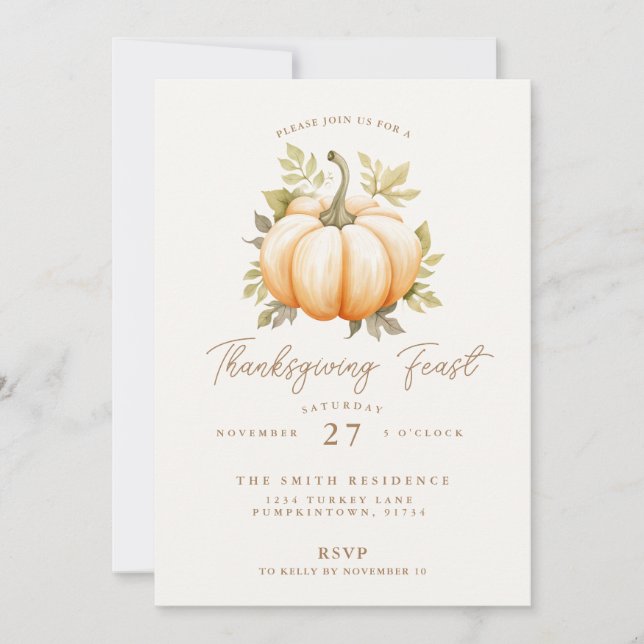 Invitation Soirée de Thanksgiving Fête Citrouille (Devant)
