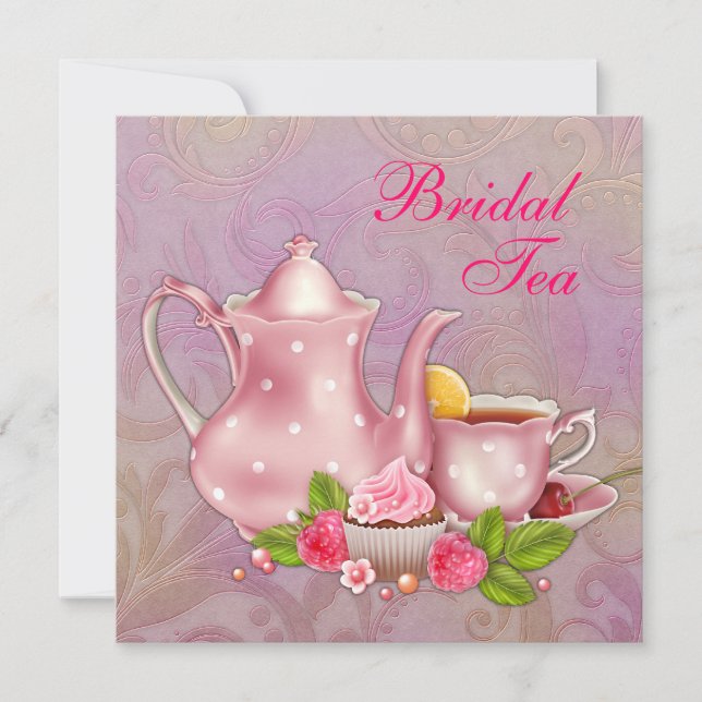 Invitation Soirée de thé pour mariée Gold Pink Damask (Devant)