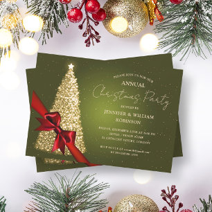 Invitation Soirée de vacances Elegant Gold Green Xmas Tree Ri