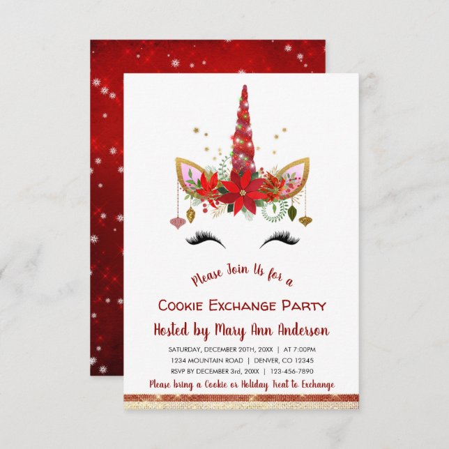 Invitation Soirée d'échange de biscuits de Noël à la belle Un (Devant / Derrière)
