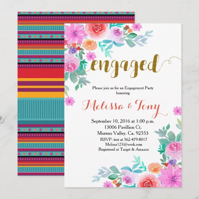 Invitation soirée d'engagement Floral Blanket au Mexique (Devant / Derrière)
