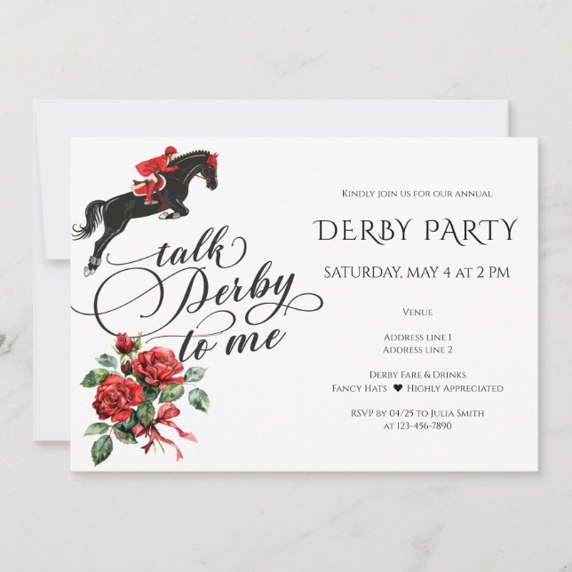 Invitation Soirée Derby & Boissons Course de chevaux moderne  (Devant)