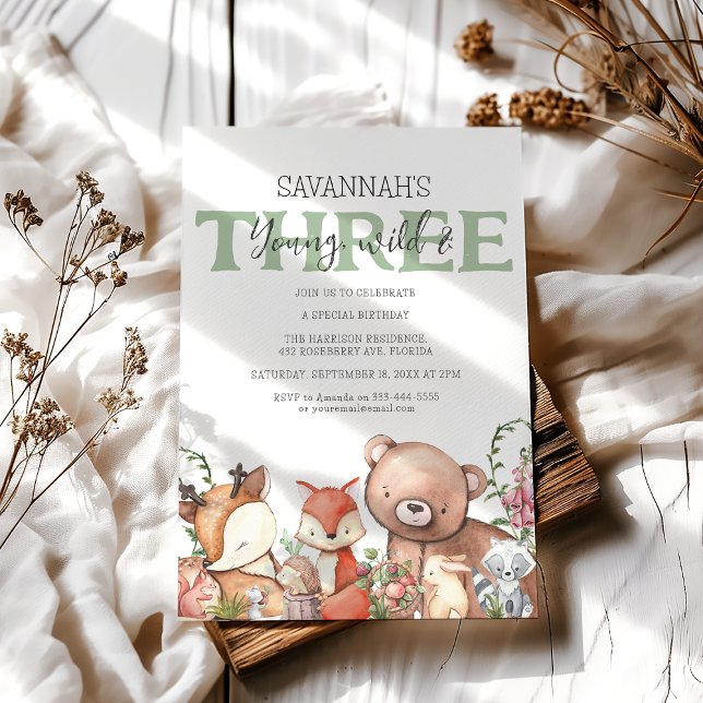 Invitation Soirée des Anniversaires de enfants animaux de boi (Créateur téléchargé)