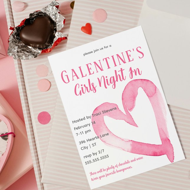 Invitation Soirée des filles de Galentine de Coeur Rose sur i (Pink Heart Galentine's Girls Night In Invitation
)