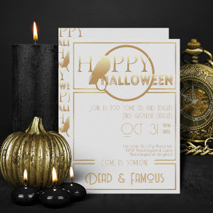 Invitation Soirée d'Halloween Adulte Elégante Or Blanc Modern