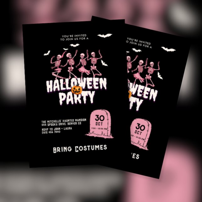 Invitation Soirée d'Halloween au crâne rose (Créateur téléchargé)