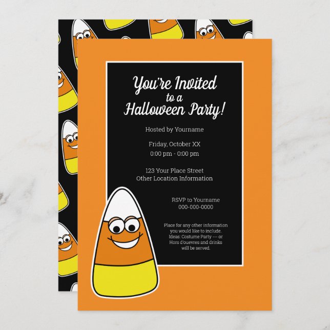 Invitation Soirée d'Halloween Candy Corn (Devant / Derrière)