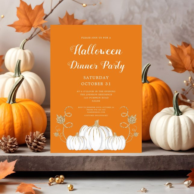Invitation Soirée d'Halloween Citrouille Cute Orange (Cute Orange Pumpkin Halloween Dinner Party Invitation)