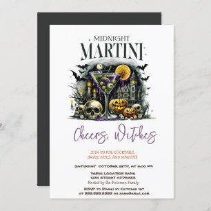 Invitation Soirée d'Halloween citrouille Skelet Martini
