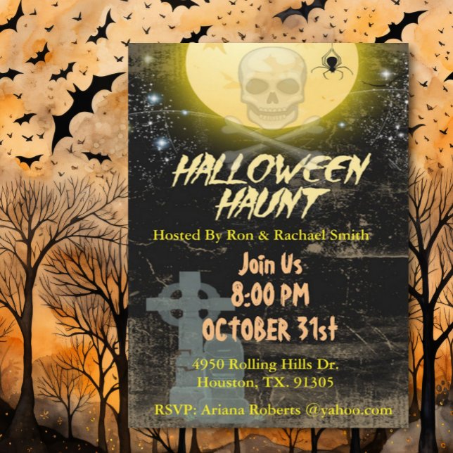 Invitation Soirée D'Halloween Crâne Et Lune (Créateur téléchargé)