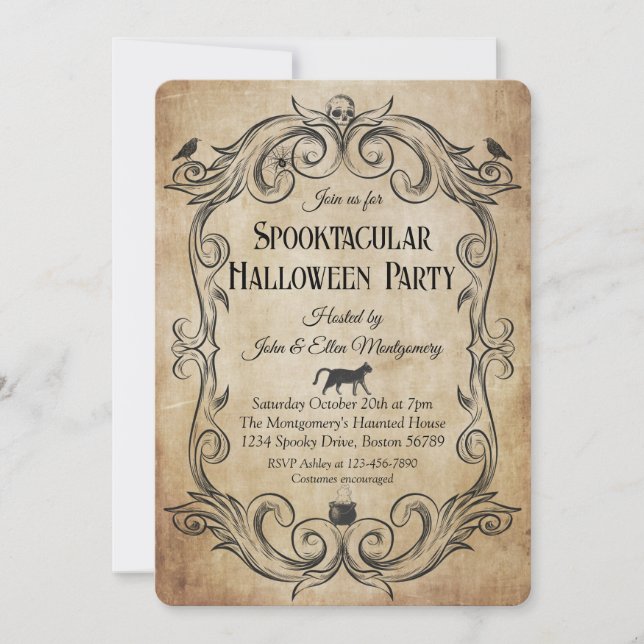 Invitation Soirée d'Halloween crâne gothique vintage pour adu (Devant)