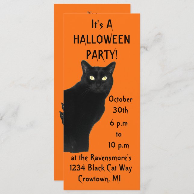 Invitation Soirée d'Halloween de Chat Noir (Devant / Derrière)