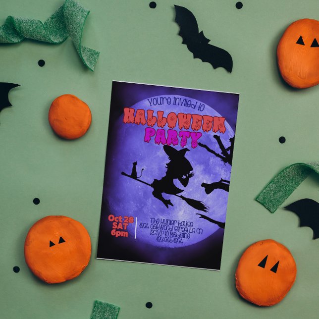 Invitation Soirée d'Halloween de Darknight avec chat mignon a (Créateur téléchargé)