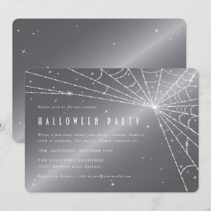 Invitation Soirée d'Halloween de l'araignée de diamant gris a
