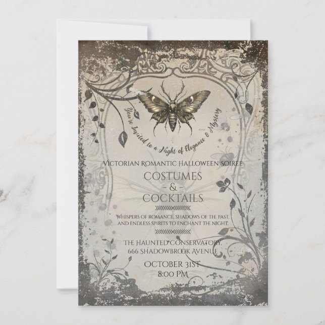 Invitation Soirée d'Halloween gothique Moth victorienne (Devant)