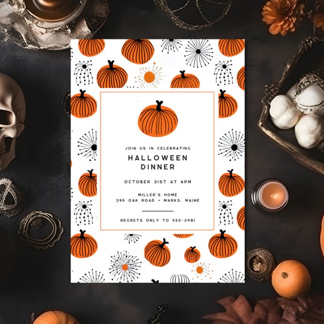 Invitation Soirée d'Halloween Orange moderne Citrouille noir (Créateur téléchargé)