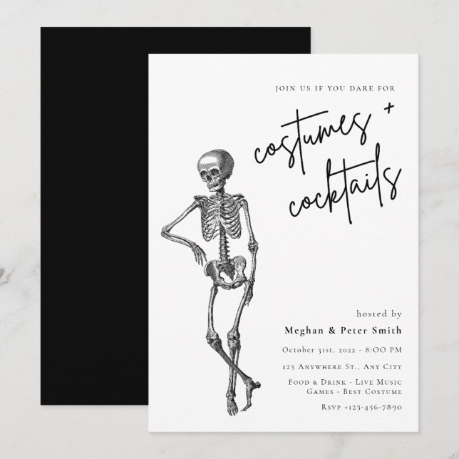 Invitation Soirée d'Halloween pour adultes Skelton Costume &  (Devant / Derrière)
