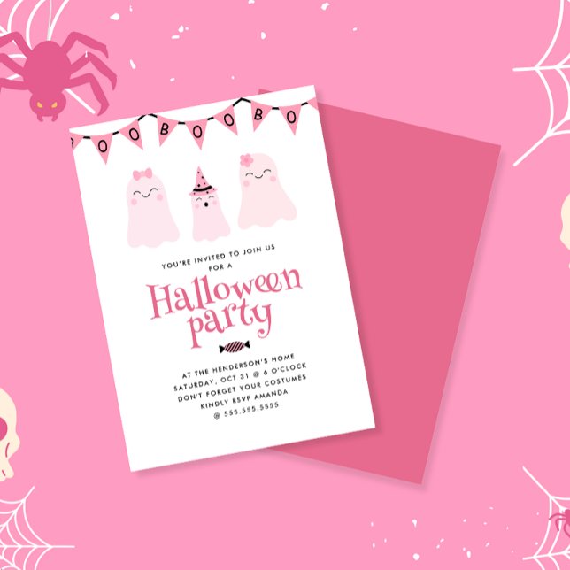 Invitation Soirée d'Halloween pour enfants roses mignons (Créateur téléchargé)