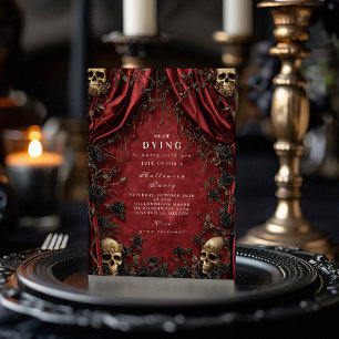 Invitation Soirée d'Halloween Rideau Rouge Gothique Crâne