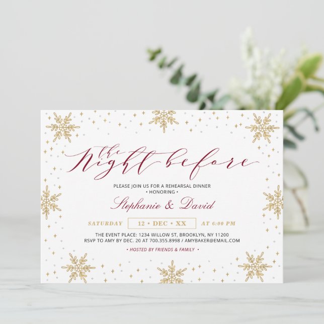 Invitation Soirée d'hiver rouge Gold & Bourgogne (Debout devant)